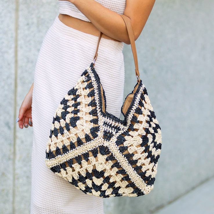 Dahlia Woven Straw Shoulder Bag