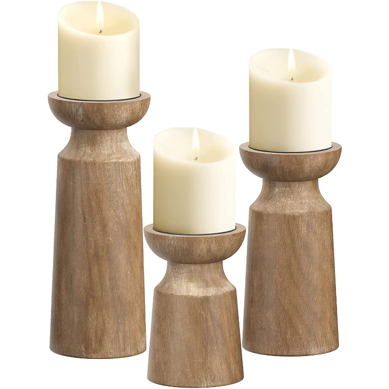 Solid Wood Boho Candlestick Table Decoration Candle Holder 3 sizes