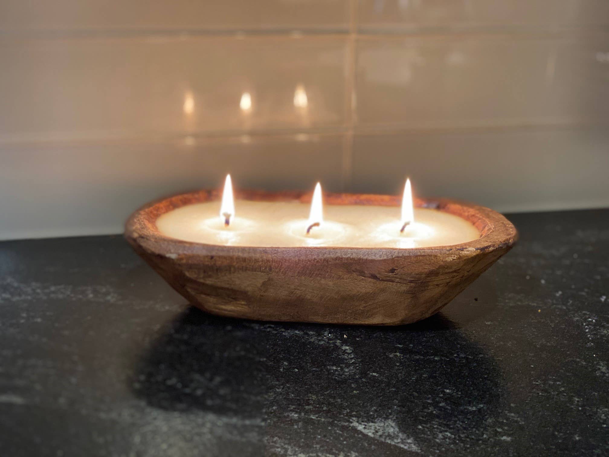 Rustic Hand-Carved Wood Bowl Candle – 100% Soy & Essential Oils