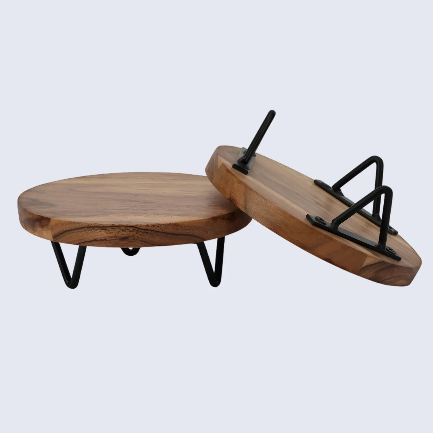 Round Trivet Acacia Wood Plant Stand Set of 2 weighted 6-8-inch