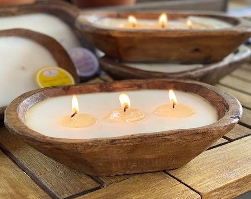 Rustic Hand-Carved Wood Bowl Candle – 100% Soy & Essential Oils