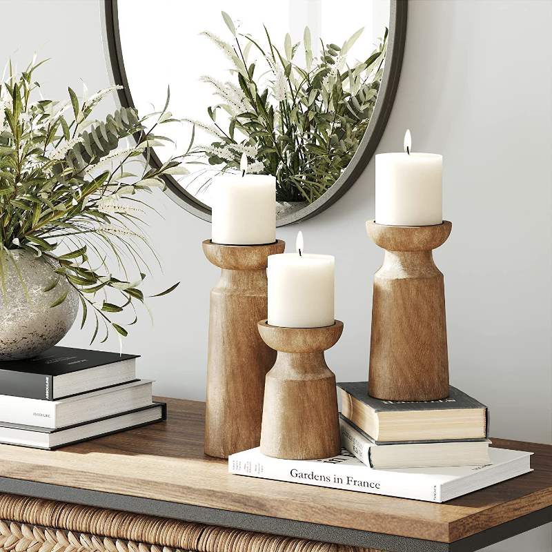 Solid Wood Boho Candlestick Table Decoration Candle Holder 3 sizes