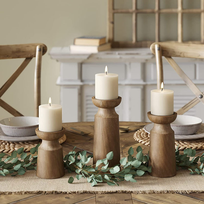 Solid Wood Boho Candlestick Table Decoration Candle Holder 3 sizes